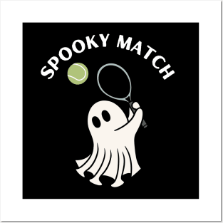 Spooky match, ghost playing tennis. Halloween Posters and Art